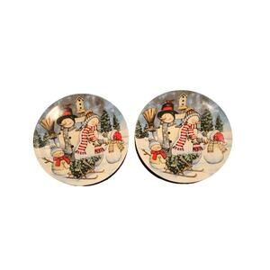Snowman Family 8 inch Plates (pair) Holiday Christmas Winter  2 plates